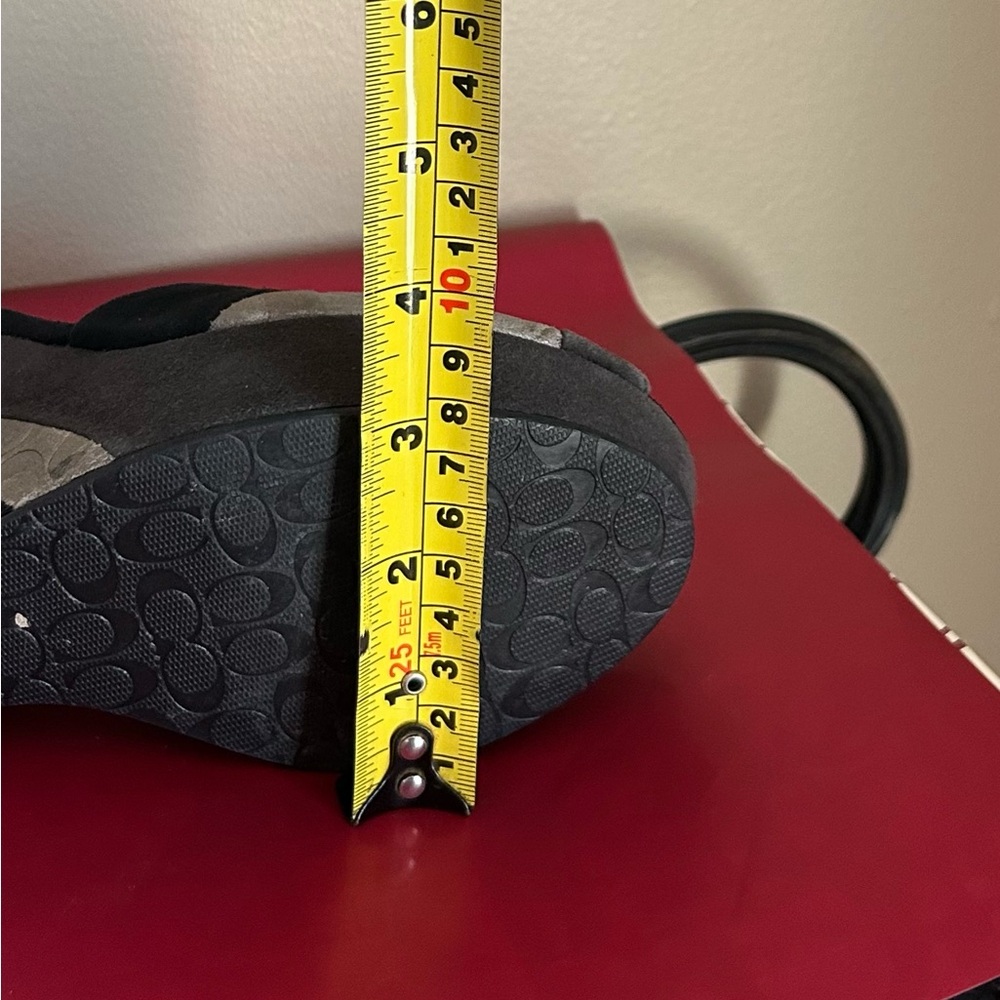 Coach Black and Silver Suede Wedge Sandals - Picture 13 of 13
